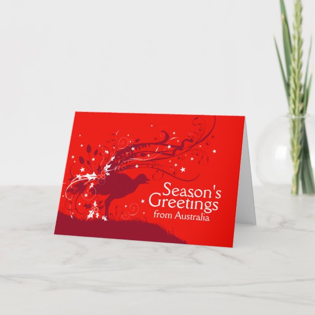 Graphic lyrebird red Australian Christmas card (Front)