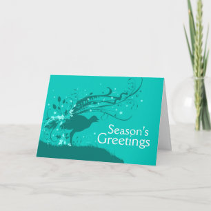 Graphic lyrebird teal Christmas card