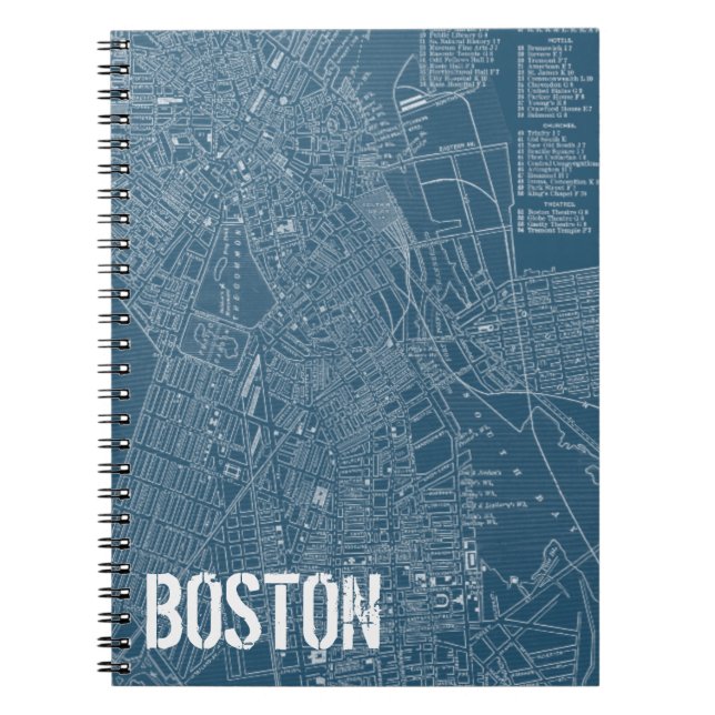 Graphic Map of Boston Spiral Notebook (Front)