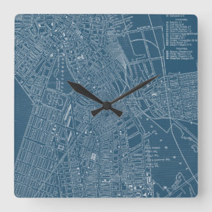 Graphic Map of Boston Square Wall Clock