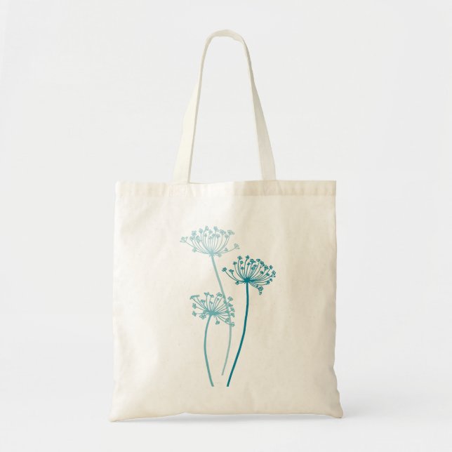 Graphic modern flower cows parsley teal bag (Front)