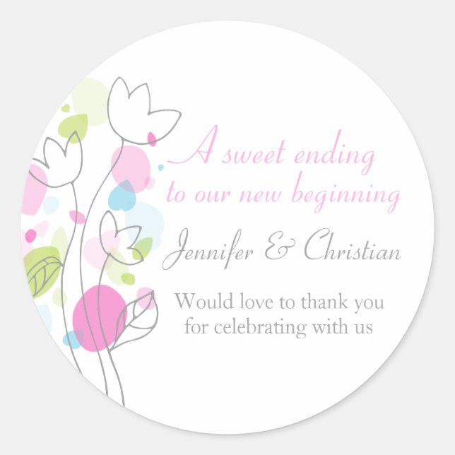 Graphic modern flower petals wedding candy sticker (Front)