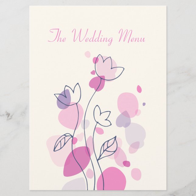 Graphic modern flower petals wedding dinner menu (Front)