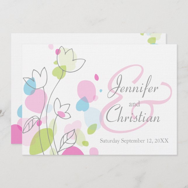 Graphic modern flower petals wedding invite (Front/Back)