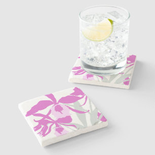 Graphic modern flower purple orchid stone coaster