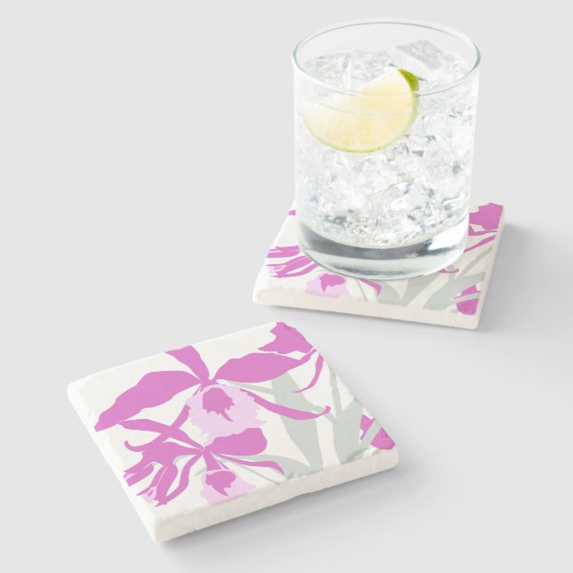 Graphic modern flower purple orchid stone coaster (Side)