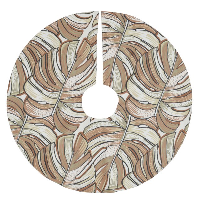 Graphic Monstera Leaves Tropical Design Brushed Polyester Tree Skirt (Front)