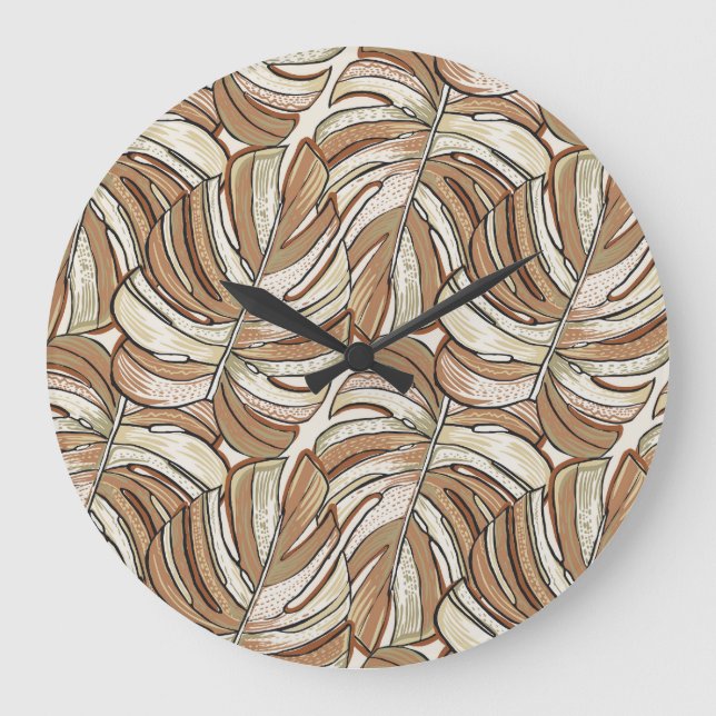 Graphic Monstera Leaves Tropical Design Large Clock (Front)