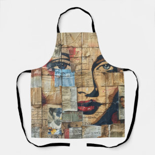 Graphic Mosaic Portrait with Vintage Newsprint Apron