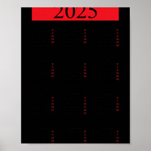 Graphic New Year 2025 Calendar With Holidays In Re Poster