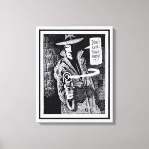 Graphic novel hero pointing a gun canvas print