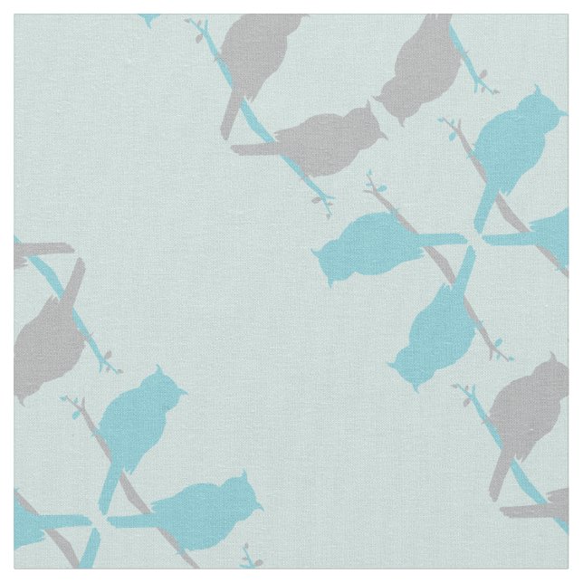 graphic owls outline repeat teal gray pattern fabric (Close Up)