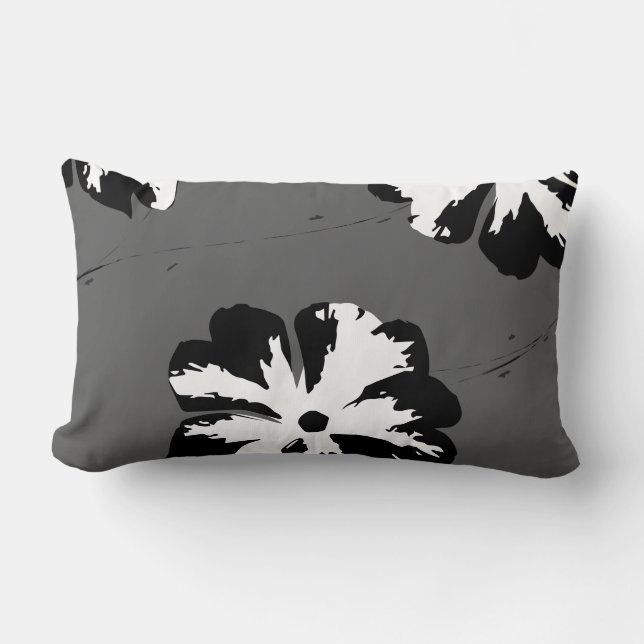 Graphic Pansy Grey, Black & White Lumbar Cushion (Front)