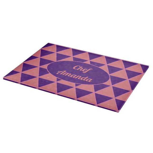 Graphic pattern purple pink with name  cutting board (Corner)