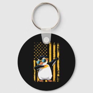 Graphic Penguin Retro American Flag Funny Penguin  Key Ring