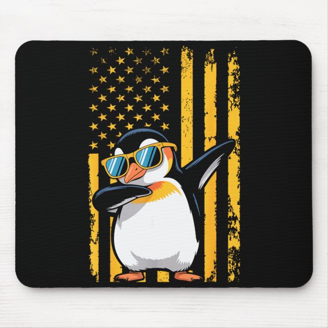 Graphic Penguin Retro American Flag Funny Penguin  Mouse Pad (Front)