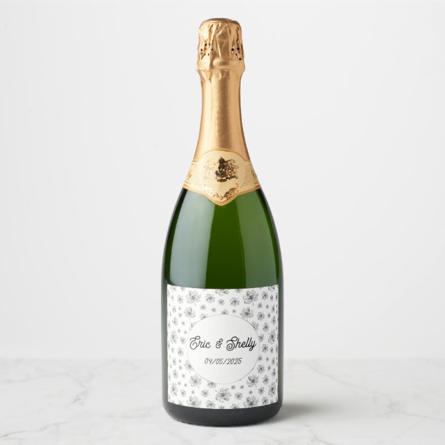 Graphic peonies. sparkling wine label (Front)