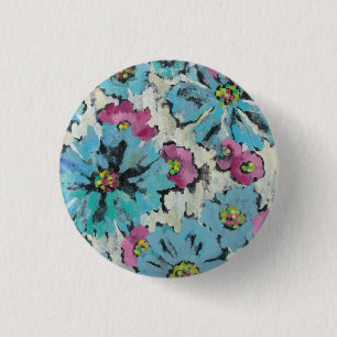 Graphic Pink and Blue Floral 3 Cm Round Badge