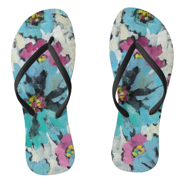 Graphic Pink and Blue Floral Jandals (Footbed)