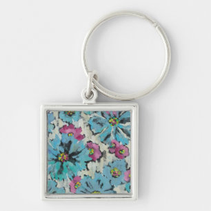 Graphic Pink and Blue Floral Key Ring