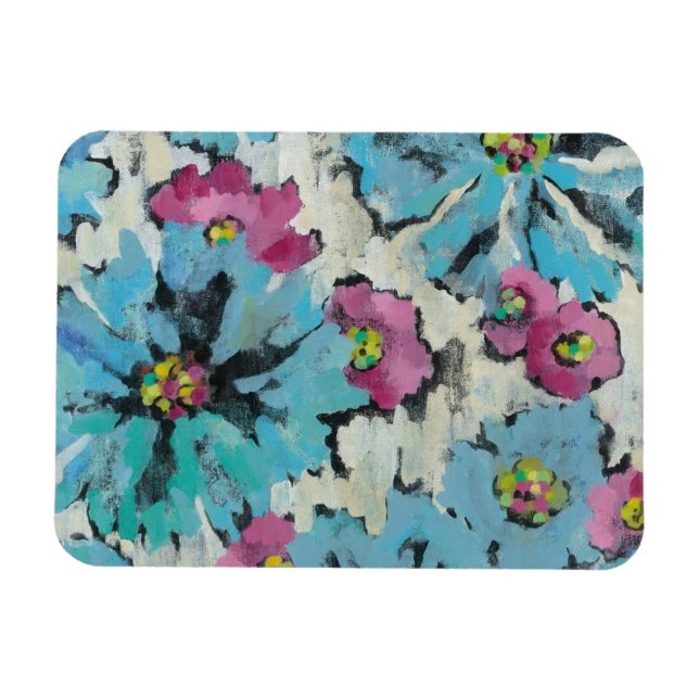 Graphic Pink and Blue Floral Magnet (Horizontal)