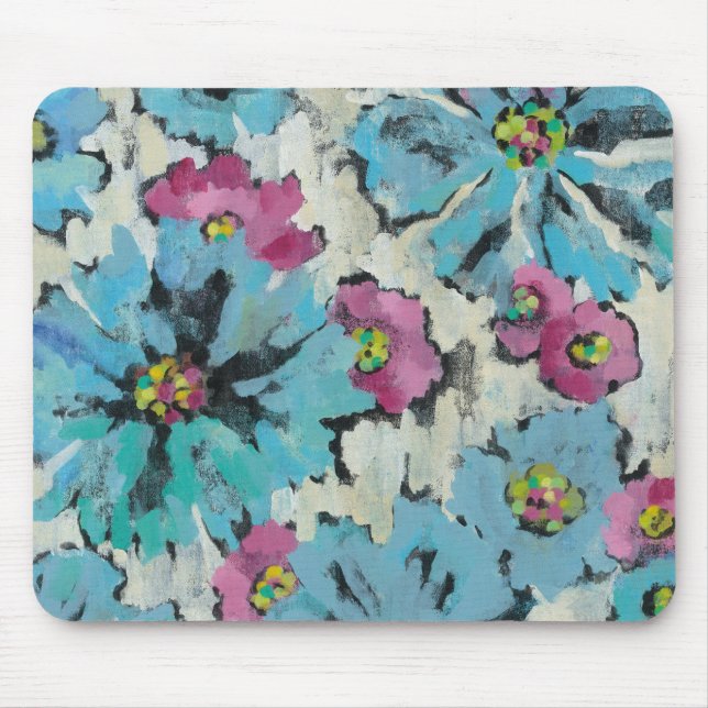 Graphic Pink and Blue Floral Mouse Pad (Front)