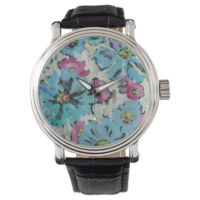 Graphic Pink and Blue Floral Watch (Front)