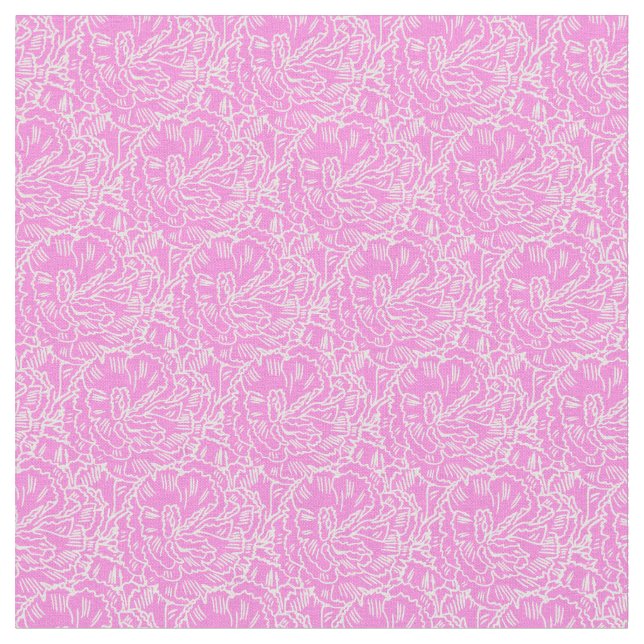 Graphic pink carnation flower art pattern fabric (Close Up)