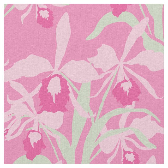 Graphic pink orchid floral patterned fabric (Close Up)