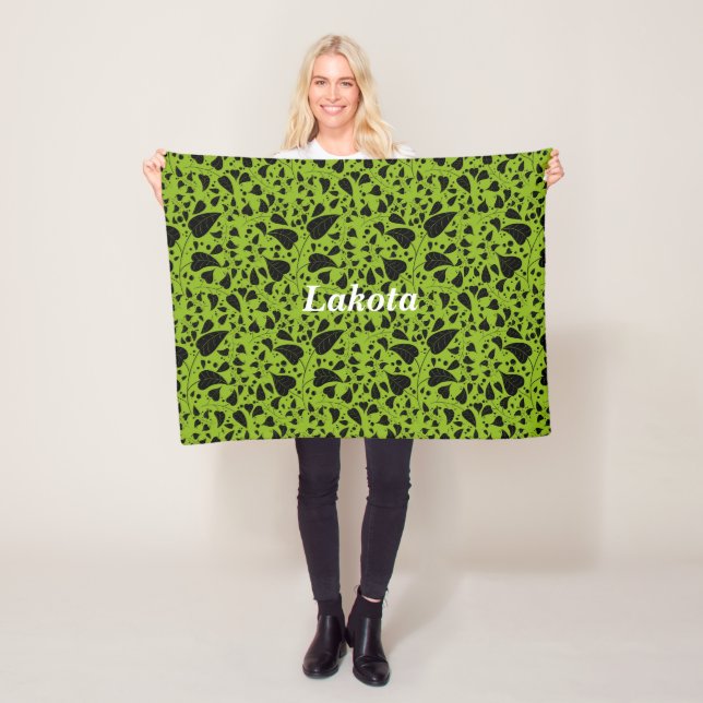 Graphic plant green black vines fleece blanket (In Situ)