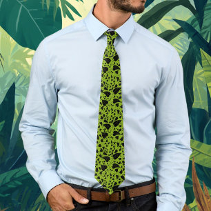 Graphic plant green black vines tie