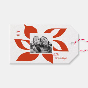 Graphic Poinsettia Holiday Photo Gift Tags