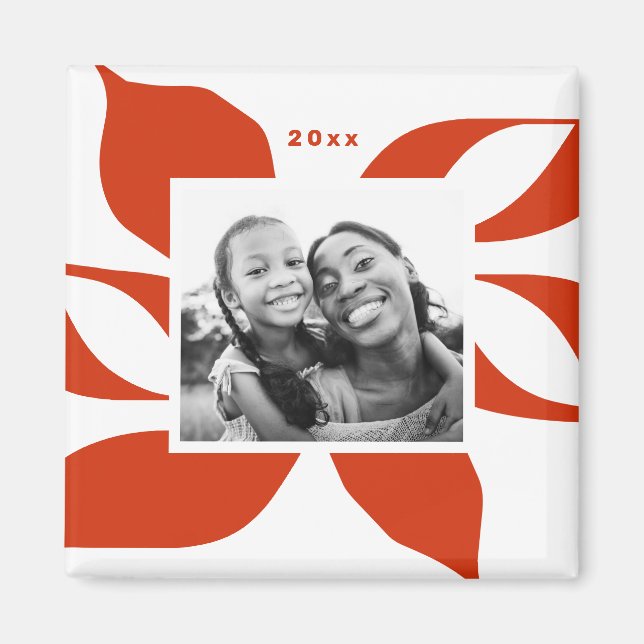 Graphic Poinsettia Holiday Photo Magnet (Front)