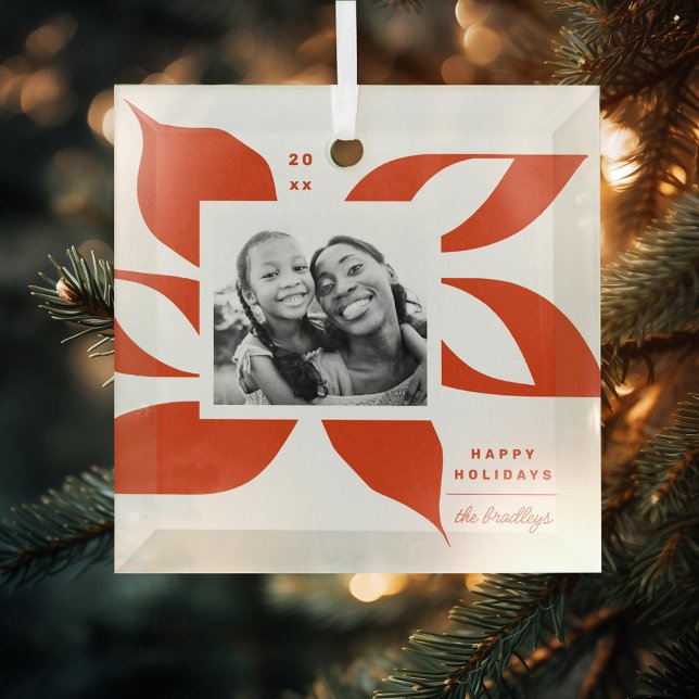 Graphic Poinsettia Photo Glass Tree Decoration (Creator Uploaded)