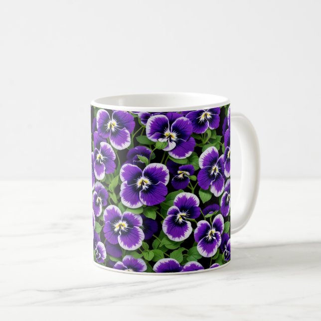 Graphic Purple Pansies Coffee Mug (Front Right)
