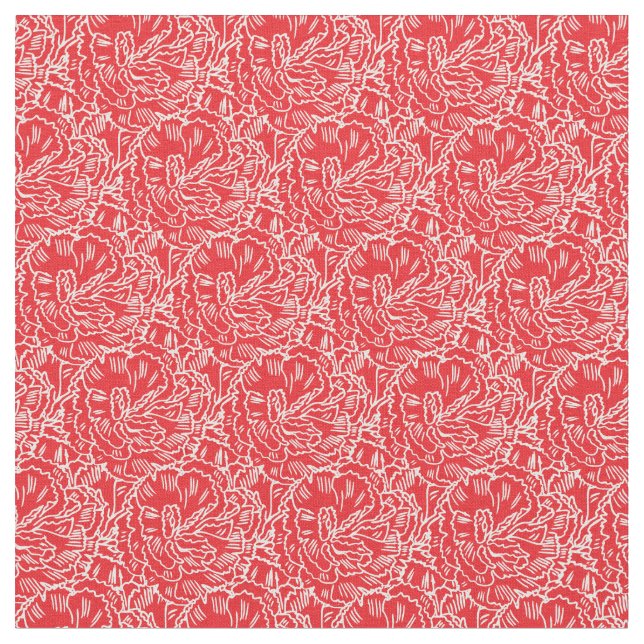 Graphic red carnation flower art pattern fabric (Close Up)