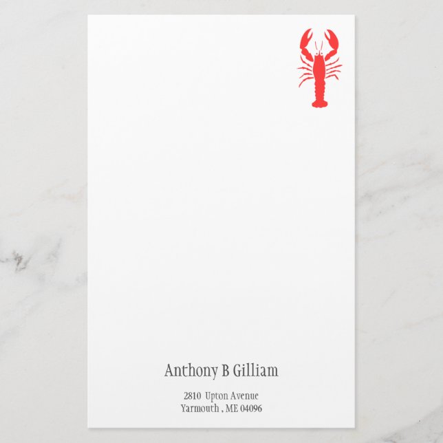 Graphic red lobster - personalised stationery (Front)