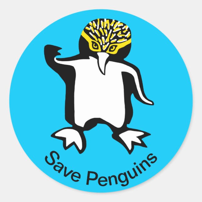 Graphic Save PENGUINS - Wildlife - Blue Classic Round Sticker (Front)