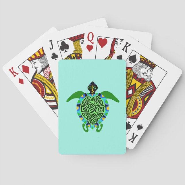 Graphic- Sea TURTLE - Conservation - Turquoise - Playing Cards (Back)
