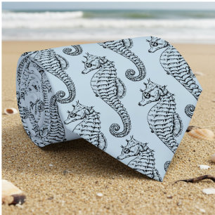 graphic seahorse in light blue tie