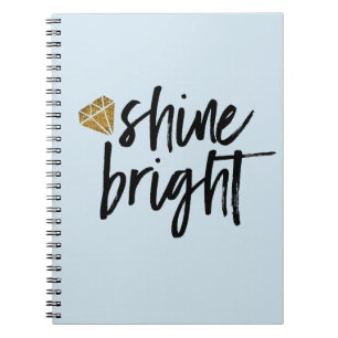 Graphic Shine Bright Text With Gold Diamond Spiral Notebook
