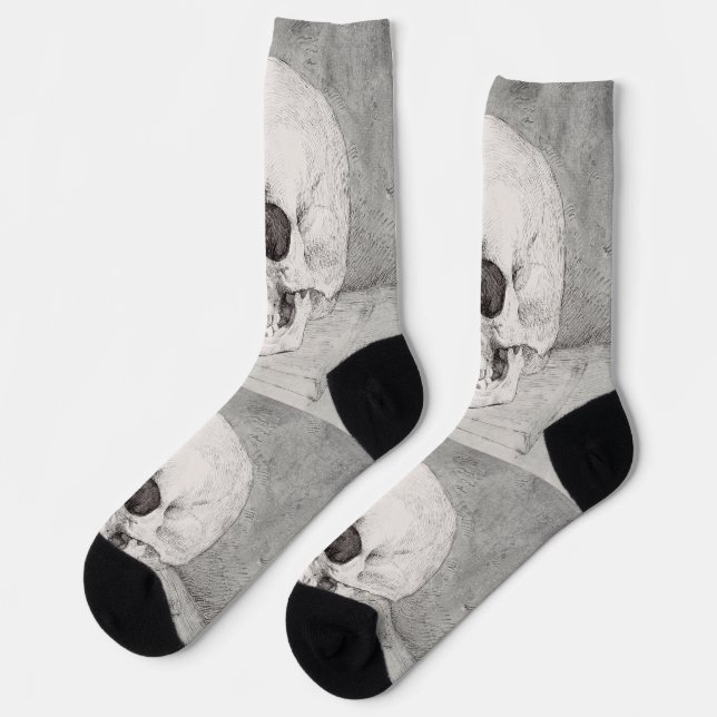 Graphic Skull Art: Minimalist & Bold Ink Design Socks (Left)