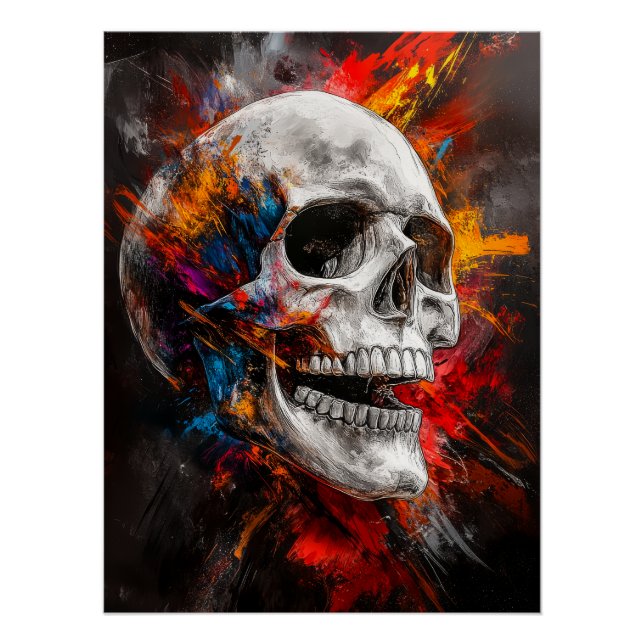 Graphic Skull with Exploding Colours Poster (Front)
