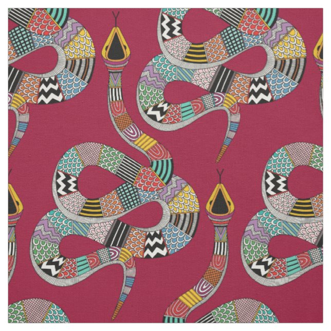 graphic snake crimson red fabric (Swatch)