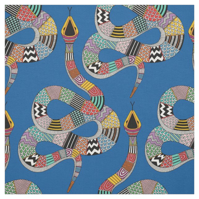 graphic snake electric blue fabric (Swatch)