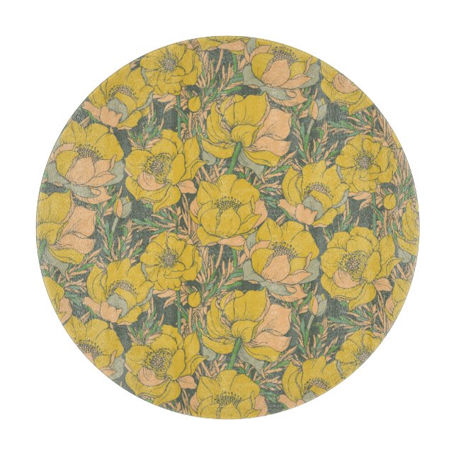Graphic Spring Trollius Flowers Cutting Board (Front)