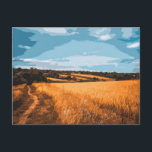 Graphic Summer Field Country Road View Postcard<br><div class="desc">Share the beauty of the outdoors with this striking postcard. Featuring a vibrant,  graphic illustration of a winding summer road through golden wheat fields against a dramatic blue sky. This posterized landscape design is perfect for sending warm greetings,  travel notes,  or keeping as a miniature art print.</div>