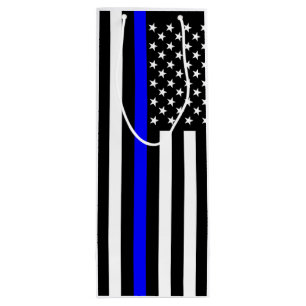 Graphic Thin Blue Line Display US Flag Wine Gift Bag