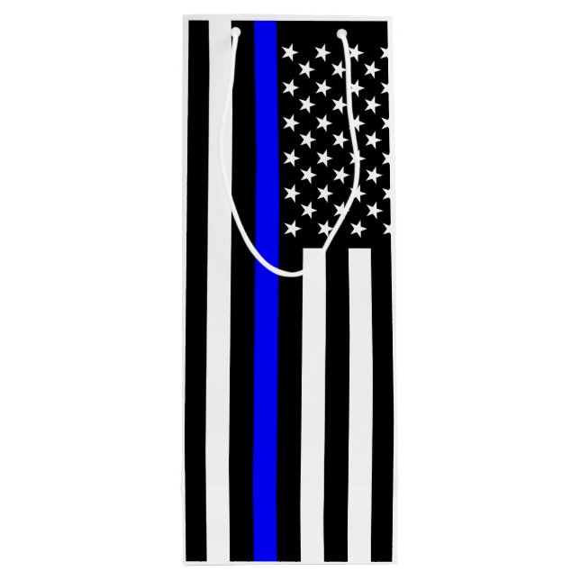 Graphic Thin Blue Line Display US Flag Wine Gift Bag (Back)