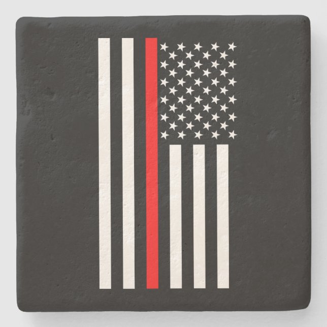 Graphic Thin Red Line Display US Flag on a Stone Coaster (Front)
